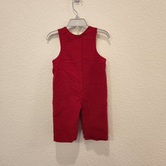 Red Corduory Jumpsuit Holiday Christmas Tree Overalls Baby Size 6M - Picture 2 of 6